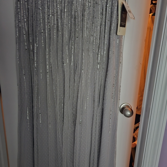 NWT Beautiful Sequined Silver Full Length Adrianna Papell Dress Size 18 - Picture 3 of 5